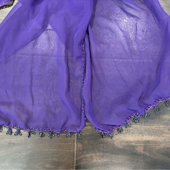 Elegant Purple Sheer Shawl with Beaded Fringe - Picture 6 of 6